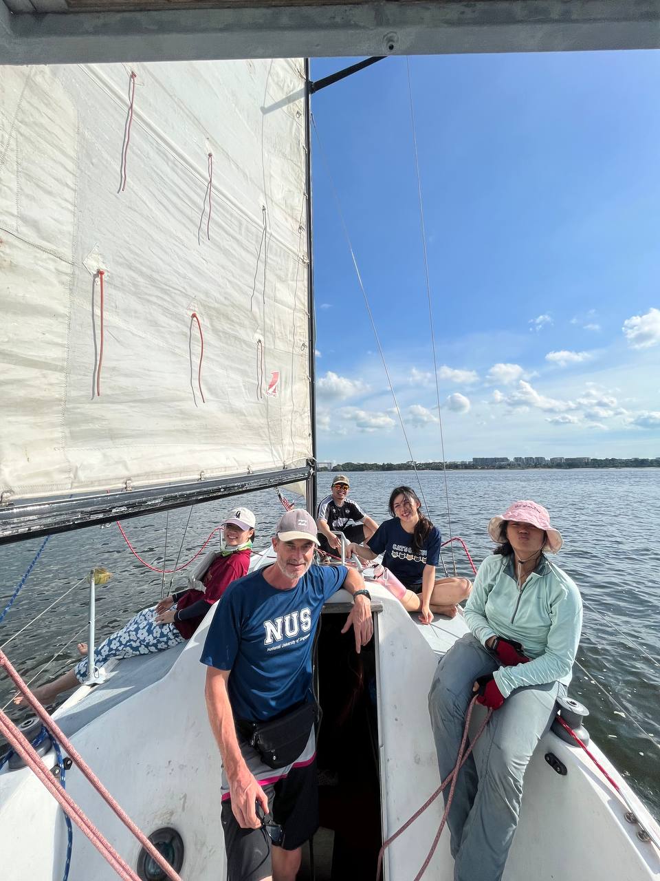 The student team in front of Rakata Island