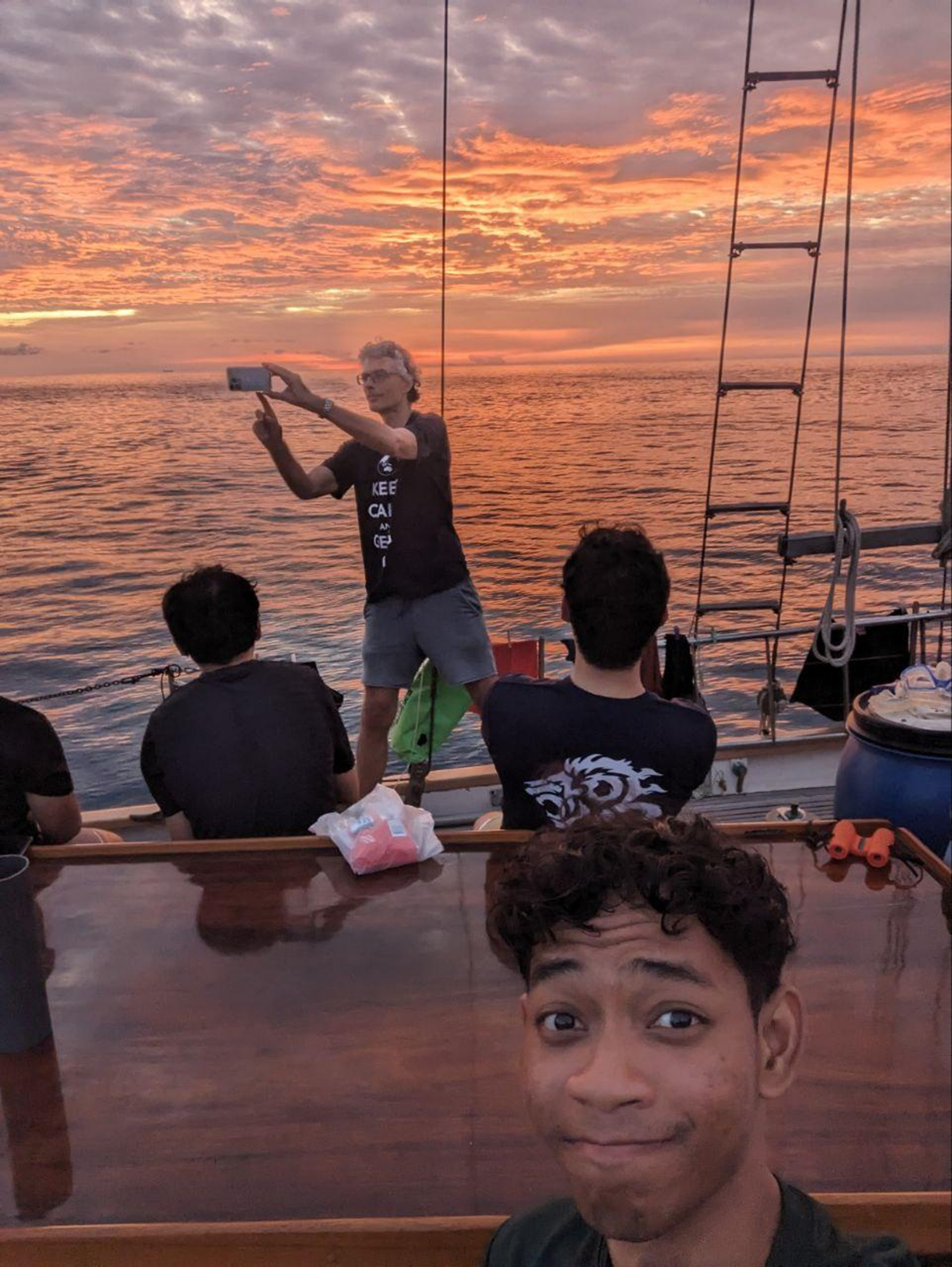 The student team in front of Rakata Island